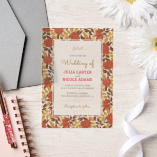Invitations En Vélin Fleurs de pivoine orange poussiéreuse Mariage d'au