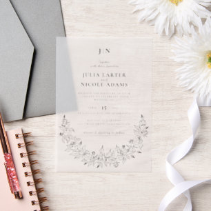 Invitations En Vélin Fleurs de rose sauvage Jardin Affaire Mariage
