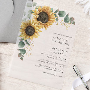 Invitations En Vélin Fleurs de soleil et Eucalyptus Mariage rustique