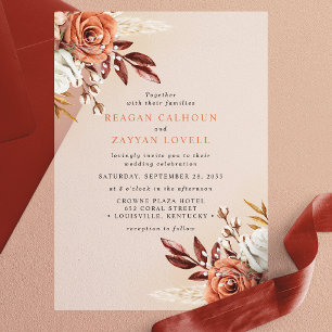 Invitations En Vélin Fleurs de Terracotta Rustiques et Mariage d'Herbe