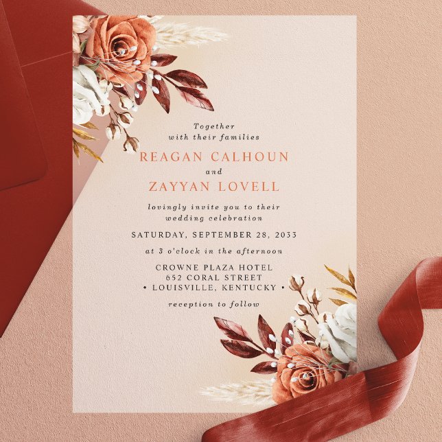 Invitations En Vélin Fleurs de Terracotta Rustiques et Mariage d'Herbe  (Créateur téléchargé)