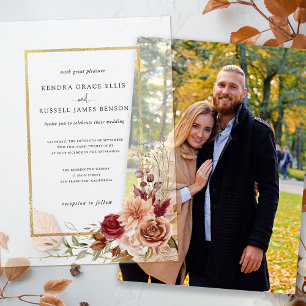 Invitations En Vélin Fleurs de terre cuite dorées d'automne