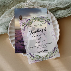 Invitations En Vélin Fleurs de violette de lavande eucalyptus mariage