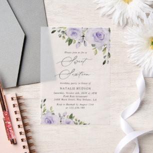 Invitations En Vélin Fleurs pourpres, Fleurs Lilac, Boho, Sweet 16