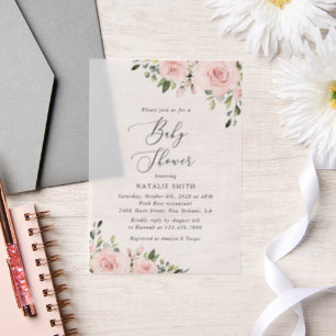 Invitations En Vélin Fleurs Rouges, Fleurs Roses, Boho, Baby shower
