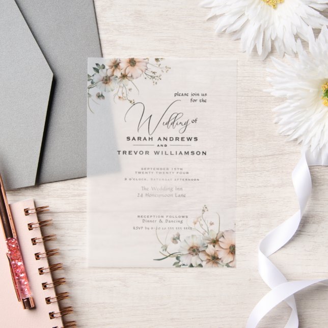 Invitations En Vélin Fleurs sauvages d'aquarelle rustique Boho (Mariage)