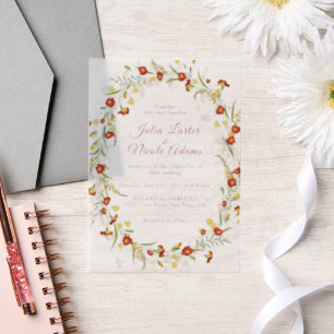 Invitations En Vélin Fleurs Sauvages Feuillage Jaune Souci Mariage