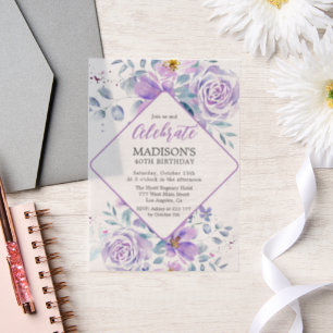 Invitations En Vélin Fleurs violettes Anniversaire