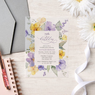 Invitations En Vélin Fleurs violettes, Fleurs Jaunes, Boho, Anniversair