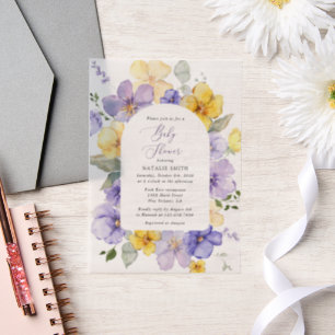 Invitations En Vélin Fleurs violettes, Fleurs Jaunes, Boho, Baby shower