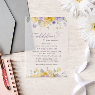 Invitations En Vélin Fleurs violettes, Fleurs Jaunes, Boho, Baby shower