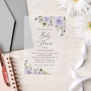 Invitations En Vélin Fleurs violettes, Lilac Flowers, Boho, Baby shower