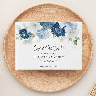 Invitations En Vélin Floral bleu azur moderne Enregistrer la date