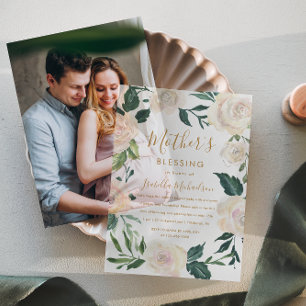 Invitations En Vélin Floral Christian Mère et Baby Blessing Party