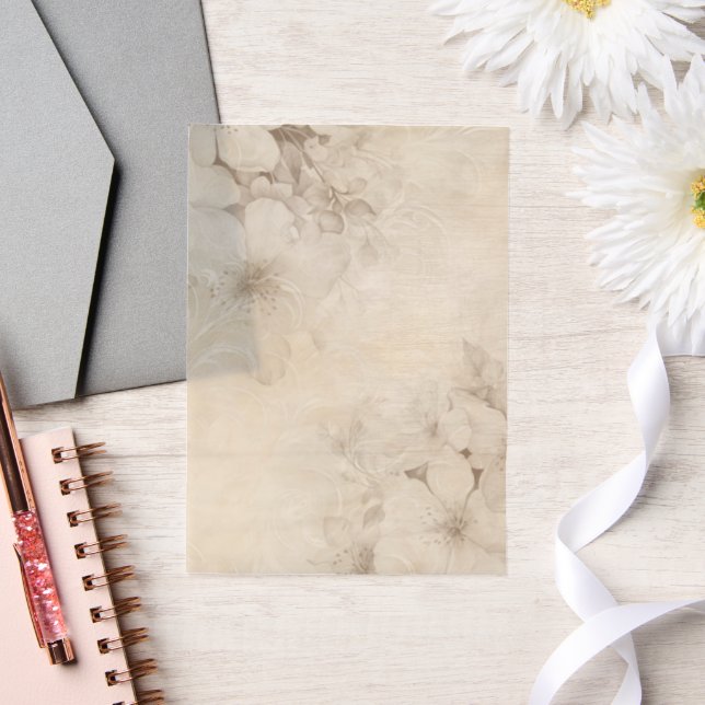 Invitations En Vélin Floral Rose crème (Mariage)