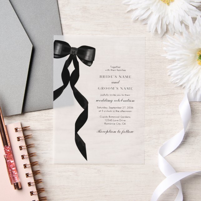 Invitations En Vélin Forme de Mariage Forma Forma Black Bow (Mariage)