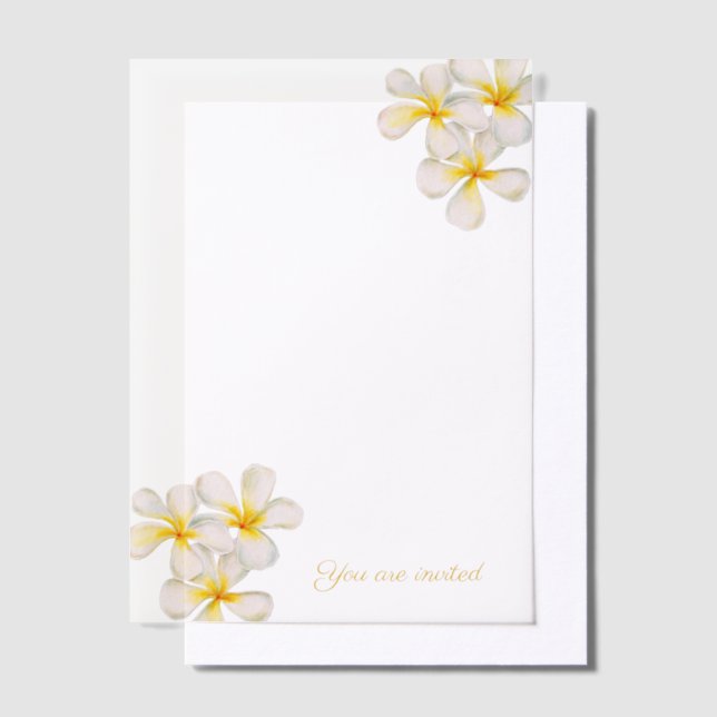 Invitations En Vélin Frangipani blanc or tropical couverture mariage (Compenser)