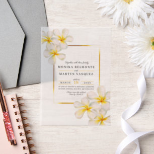 Invitations En Vélin Frangipani or blanc mariage tropical
