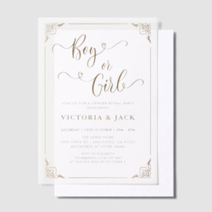 Invitations En Vélin Garçon ou fille Gold Luxury Ornate Baby Genre Reve