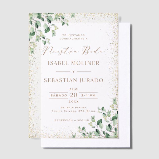 Invitations En Vélin Gold Frame Green Nuestra Boda Mariage espagnol (Compenser)