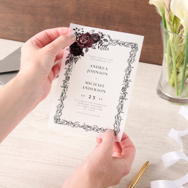 Invitations En Vélin Gothic Floral Frame Dark Goth Halloween Wedding (Ordinateur de poche)