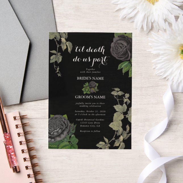 Invitations En Vélin Gothique Halloween Rose noir Mariage (Mariage)