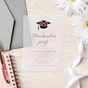 Invitations En Vélin Graduation moderne élégant Cap Pink Bow Graduation