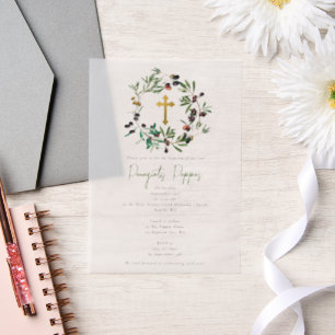 Invitations En Vélin Grec Orthodoxe baptême Baptême Olives Verdure