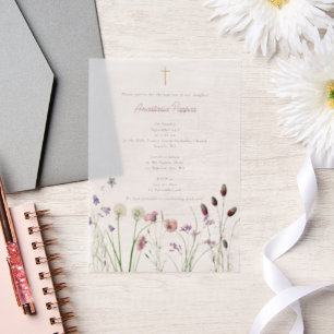 Invitations En Vélin Grec Orthodoxe baptême Fleur sauvage fille