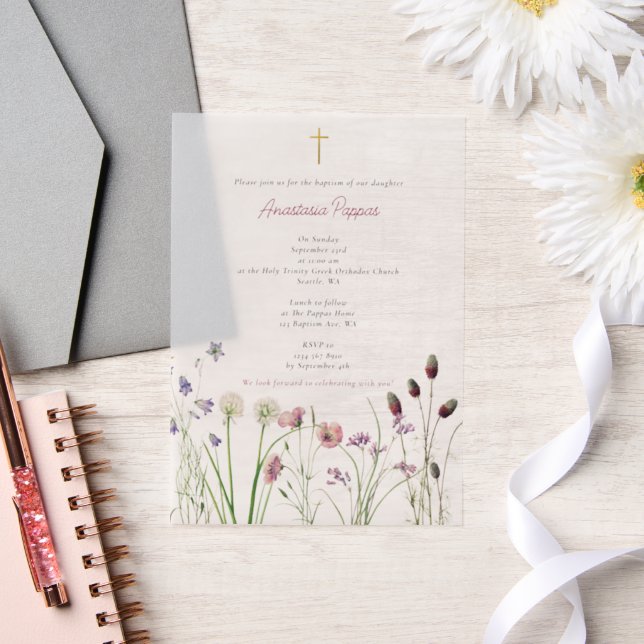 Invitations En Vélin Grec Orthodoxe baptême Fleur sauvage fille (Mariage)