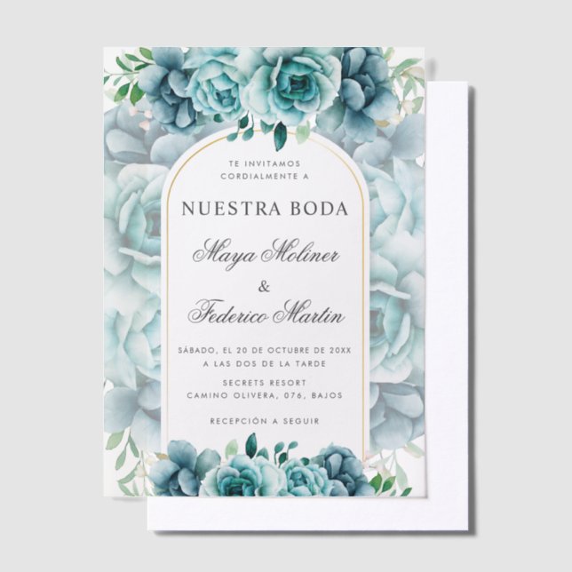 Invitations En Vélin Green Floral Garden Nuestra Boda Mariage espagnol (Compenser)