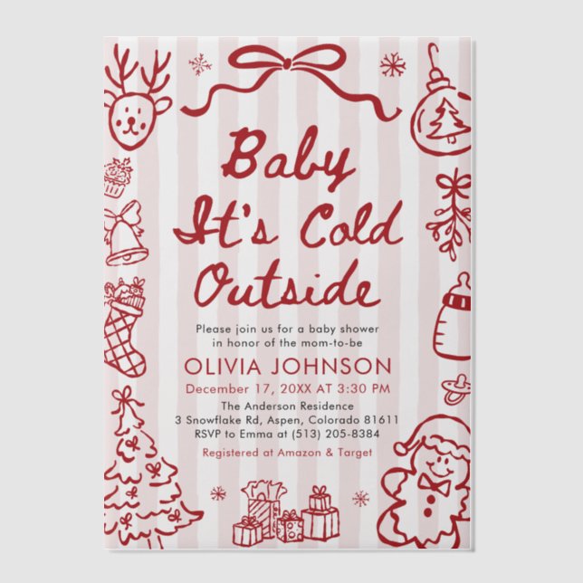 Invitations En Vélin Hand Drawn Baby It's Cold Outside Baby Shower (Recto)