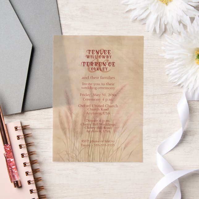 Invitations En Vélin Herbe des Pampas Marron sur Fond Texturé Mariage (Mariage)