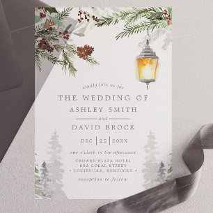 Invitations En Vélin Hiver Pins Rustiques Mariage de lanterne botanique