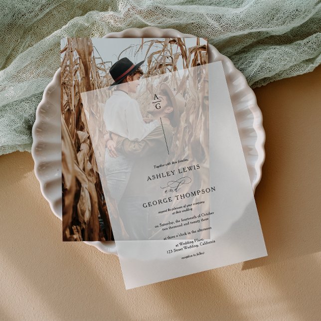 Invitations En Vélin Initiales élégantes Noir Moderne Chic Mariage (Elegant Initials Black Modern Chic Wedding Vellum Invitations)