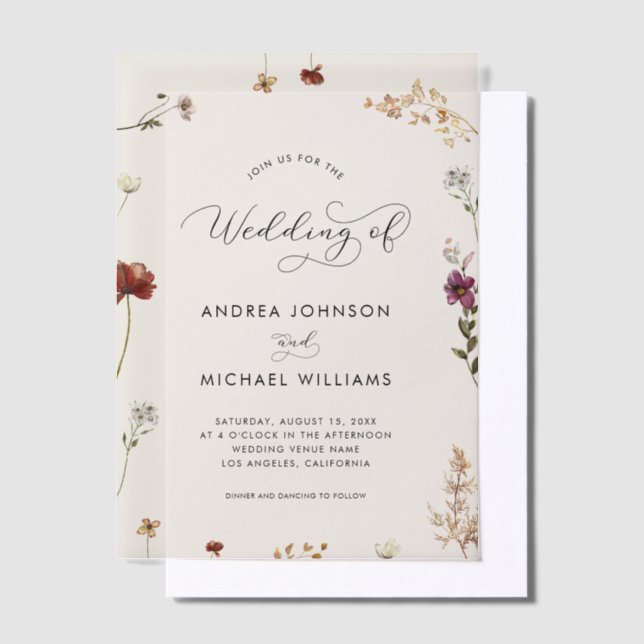Invitations En Vélin Ivory Fall Wildflowers Autumn Wedding (Compenser)
