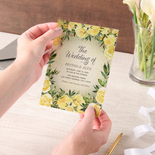 Invitations En Vélin Jaune Floral verdure or Parties scintillant Vellum (Ordinateur de poche)