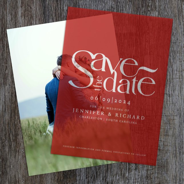 Invitations En Vélin Joli Rouge Et Blanc Enregistrer Le Script Mariage  (Créateur téléchargé)