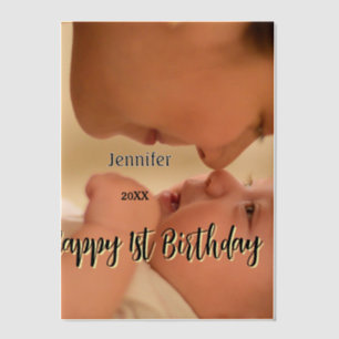 Invitations En Vélin Joyeux 1er anniversaire enfants bébé mère noir jau