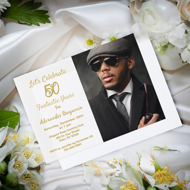 Invitations En Vélin Joyeux anniversaire 50 ans Photo Cinquante fête (Happy Birthday 50 Years Photo Fifty Party Vellum Invitations great to send to your guest. )