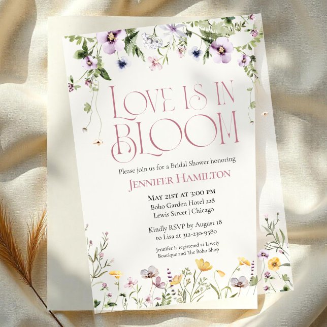 Invitations En Vélin L'amour est en fleur | Fête des mariées florale aq (Créateur téléchargé)