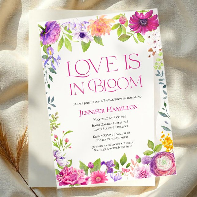 Invitations En Vélin L'amour est en fleur | Fête des mariées florale aq (Créateur téléchargé)