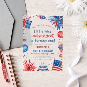 Invitations En Vélin Little Miss Independent 4 juillet 1er anniversaire