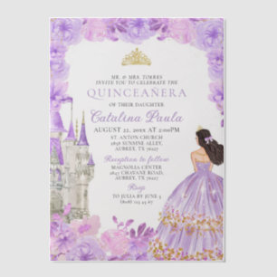 Invitations En Vélin Lumière violet or Tiara Princess Quinceañera