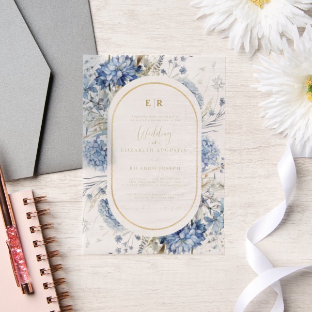 Invitations En Vélin Mariage à fleurs de printemps bleu bleu marine Dus (Mariage)