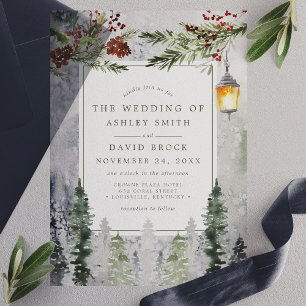 Invitations En Vélin Mariage à la Lanterne Botanique de Pins Hivernaux