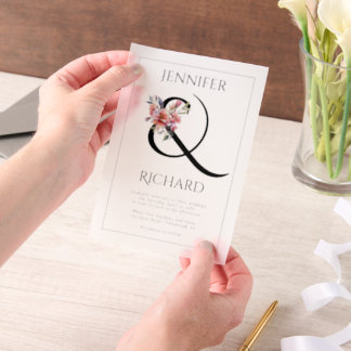 Invitations En Vélin Mariage à l'ampersand et au rhododendron rose pêch