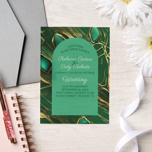 Invitations En Vélin Mariage Art Déco Arc de couleur Vert Émeraude Fonc (Mariage)
