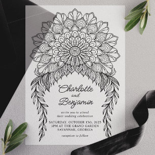 Invitations En Vélin Mariage Black Boho Mandala Feuille Vigne