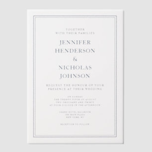 Invitations En Vélin Mariage Bleu Nuit Classique Élégant